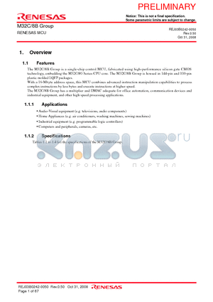 M308B8FGGP datasheet - RENESAS MCU