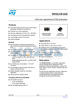 DVIULC6-2P6 datasheet - Ultra low capacitance ESD protection