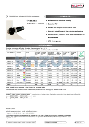 676-501-21 datasheet - PROFESSIONAL LED INDICATORS  8.1mm Mounting
