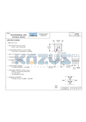 31429 datasheet - TRANSFORMER, ADSL CENTRAL OFFICE