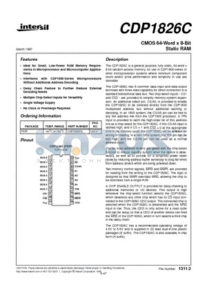 CDP1826C datasheet - CMOS 64-Word x 8-Bit Static RAM