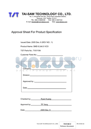 TV0119A datasheet - SMD 8.2x6.0 VCO