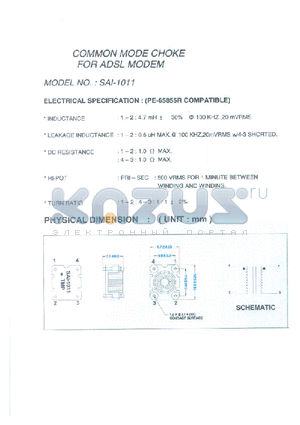 SAI-1011 datasheet - COMMON MODE CHOKE FOR ADSL MODEM