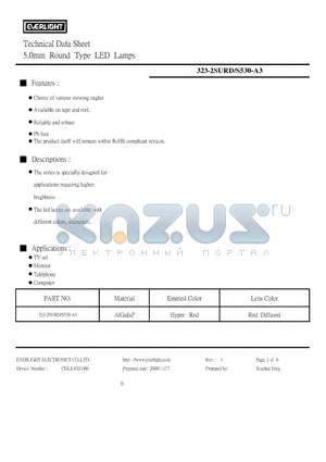 323-2SURD/S530-A3 datasheet - 5.0mm Round Type LED Lamps