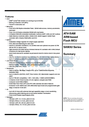 SAM3U datasheet - AT91SAM ARM-based Flash MCU