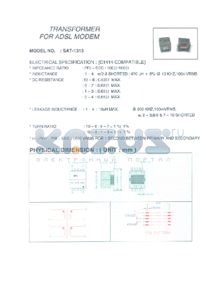 SAT-1313 datasheet - TRANSFORMER FOR ADSL MODEM