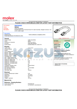 68782-0001 datasheet - External Serial ATA-to-External Serial ATA Cable Assembly, Straight Overmold, 1.0m (3.28 ) Cable Length