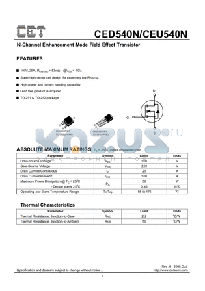 CED540N datasheet - N-Channel Enhancement Mode Field Effect Transistor