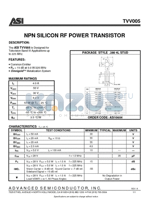 TVV005 datasheet - NPN SILICON RF POWER TRANSISTOR