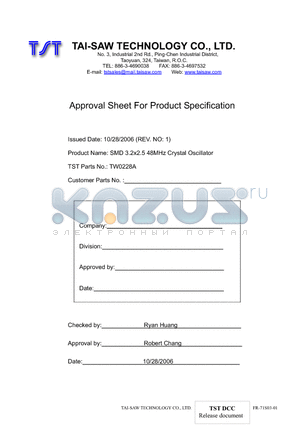 TW0228A datasheet - SMD 3.2x2.5 48MHz Crystal Oscillator