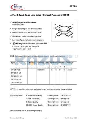 CFY25-23 datasheet - HiRel X-Band GaAs Low Noise / General Purpose MESFET