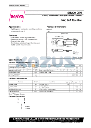 SB200-05H datasheet - 50V, 20A Rectifier