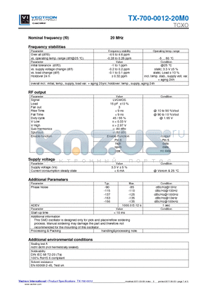 TX-700-0012-20M0 datasheet - TCXO