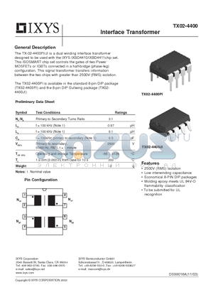 TX02-4400 datasheet - Interface Transformer