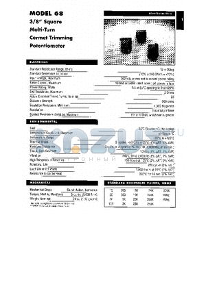 68WR20XXX datasheet - 3/8 Inch Square Multi-Turn Cermet Trimming Poteniometer