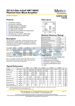 CGB7014-BD datasheet - DC-8.0 GHz InGaP HBT MMIC Matched Gain Block Amplifier