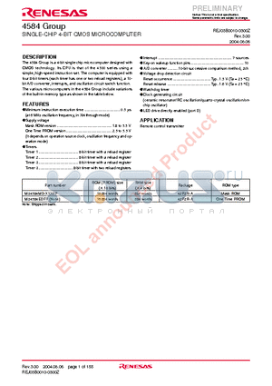 M34584MD-XXXFP datasheet - SINGLE-CHIP 4-BIT CMOS MICROCOMPUTER