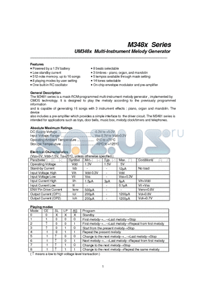 M3482 datasheet - UM348x Multi-Instrument Melody Generator