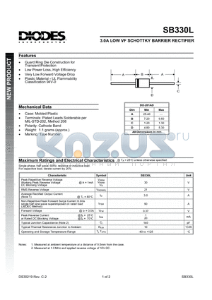 SB330L datasheet - 3.0A LOW VF SCHOTTKY BARRIER RECTIFIER