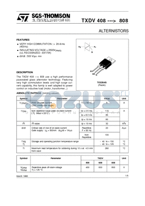 TXDV608 datasheet - ALTERNISTORS