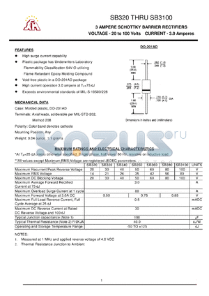 SB340 datasheet - 3 AMPERE SCHOTTKY BARRIER RECTIFIERS