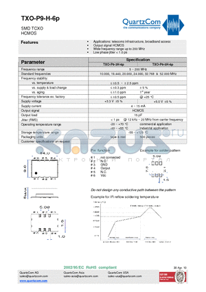 TXO-P9-3H-6P datasheet - SMD TCXO HCMOS Wide frequency range up to 200 MHz