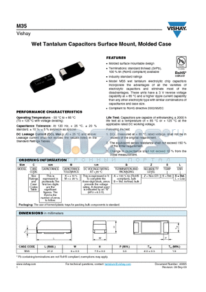 M35C826M123BZSL datasheet - Wet Tantalum Capacitors Surface Mount, Molded Case