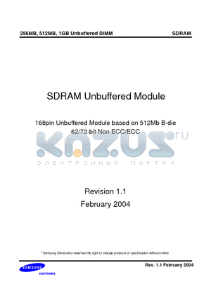 M366S3354BTS datasheet - SDRAM Unbuffered Module 168pin Unbuffered Module based on 512Mb B-die 62/72-bit Non ECC/ECC