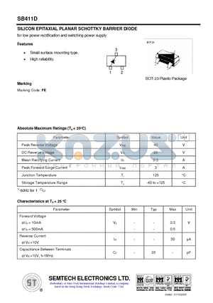 SB411D datasheet - SILICON EPITAXIAL PLANAR SCHOTTKY BARRIER DIODE