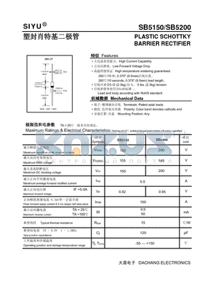 SB5200 datasheet - PLASTIC SCHOTTKY BARRIER RECTIFIER