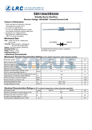 SB5200 datasheet - Schottky Barrier Rectifiers Reverse Voltage 150V&200V Forward Current 5.0A