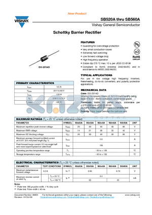 SB520A datasheet - Schottky Barrier Rectifier