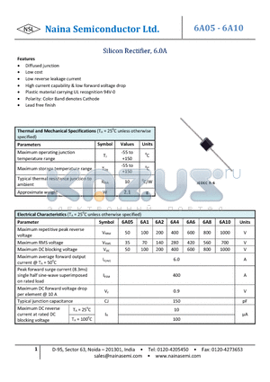 6A8 datasheet - Silicon Rectifier, 6.0A