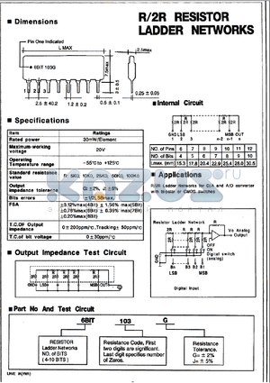 6BIT103G datasheet - R/2R RESISTOR LADDER NETWORKS