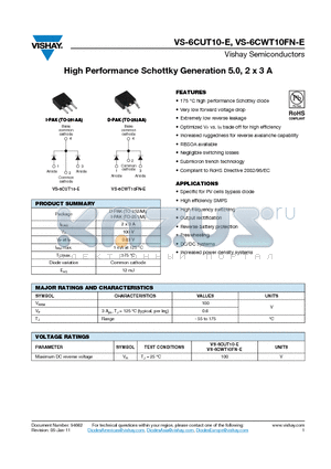 6CUT10-E datasheet - High Performance Schottky Generation 5.0, 2 x 3 A