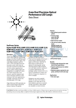 HLMP-SD11-MNT00 datasheet - 4 mm Oval Precision Optical Performance LED Lamps