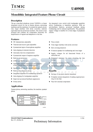 U209B datasheet - Monolithic Integrated Feature Phone Circuit