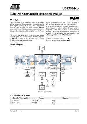 U2739M-B datasheet - DAB One-Chip Channel- and Source Decoder