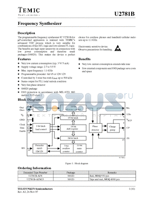 U2781B-AFSG3 datasheet - Frequency Synthesizer