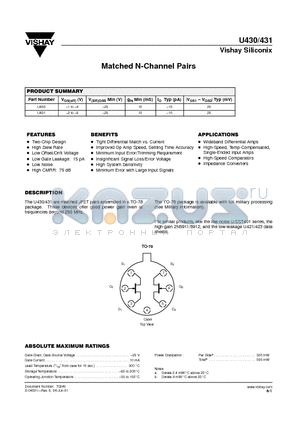 U430 datasheet - Matched N-Channel Pairs