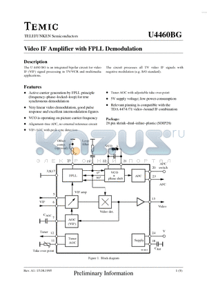 U4460BG datasheet - Video IF Amplifier with FPLL Demodulation