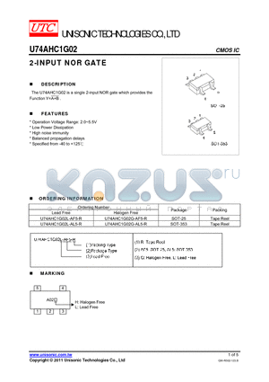 U74AHC1G02G-AL5-R datasheet - 2-INPUT NOR GATE