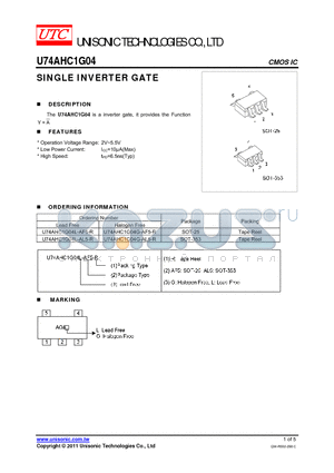 U74AHC1G04G-AF5-R datasheet - SINGLE INVERTER GATE