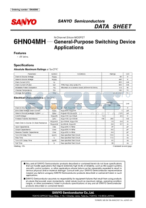 6HN04MH datasheet - N-Channel Silicon MOSFET General-Purpose Switching Device