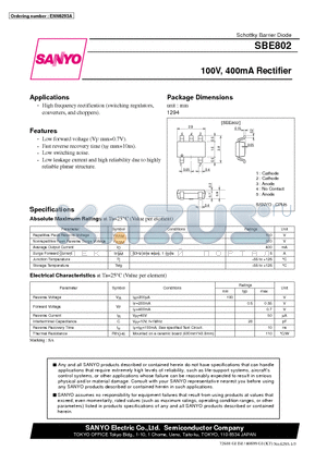 SBE802 datasheet - 100V, 400mA Rectifier