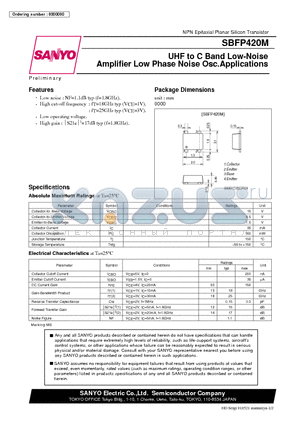 SBFP420M datasheet - UHF to C Band Low-Noise Amplifier Low Phase Noise Osc.Applications