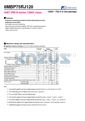 6MBP75RJ120 datasheet - IGBT IPM R-series 1200V class 1200V / 75A 6 in one-package