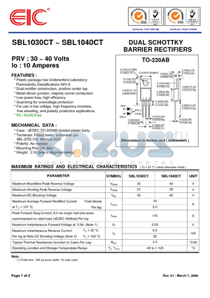 SBL1030CT datasheet - DUAL SCHOTTKY BARRIER RECTIFIERS