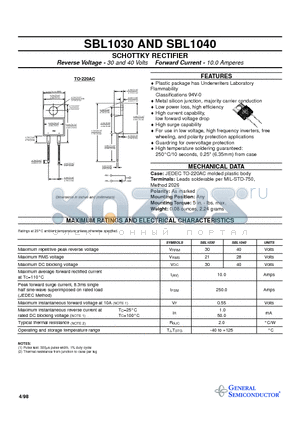 SBL1040 datasheet - SCHOTTKY RECTIFIER