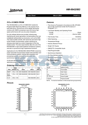 HM1-6642B/883 datasheet - 512 x 8 CMOS PROM